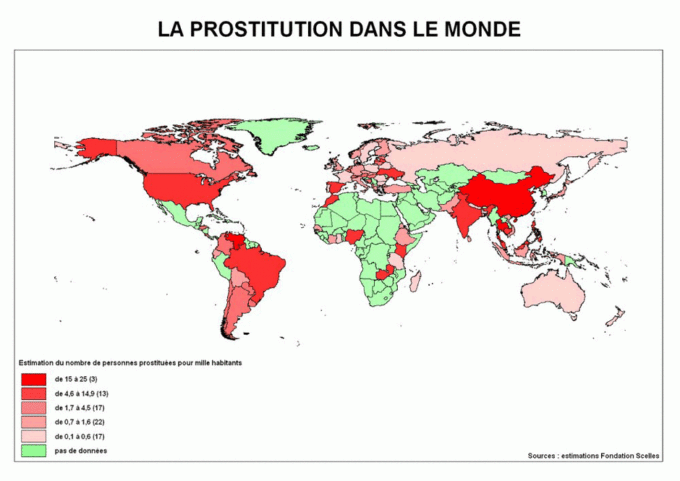 各国における人口1,000人あたりの売春婦の推計人数